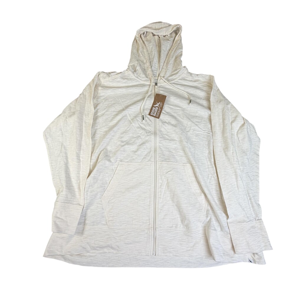 Eddie Bauer Hoodie Womens 3X White Lightweight Slub Full Zip Live Your Adventure